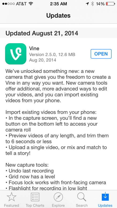 Vine App Update